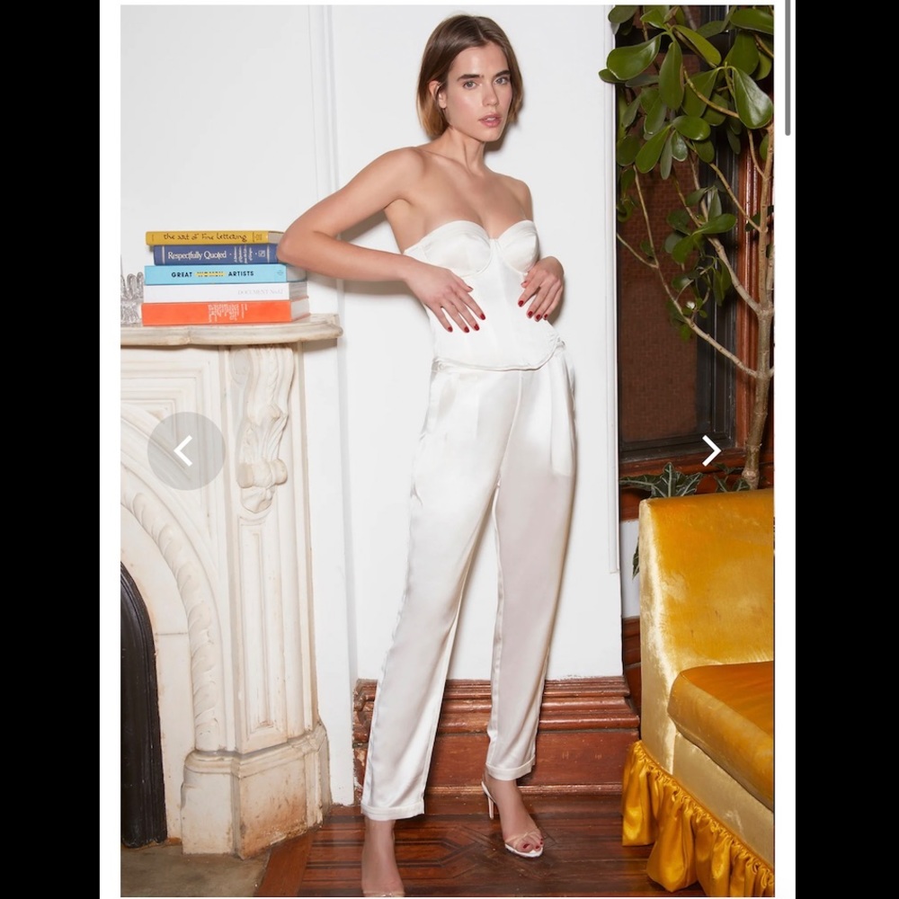 Fleur du Mal Ivory Silk Tuxedo Pants Size 0